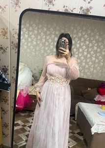 Elegant Pink Tulle full sleeveGown🎀🩷🦋