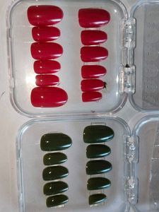 pair of two nails set combo,,Olive Green Oval Pres