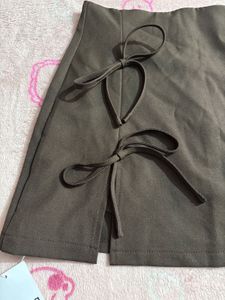 Chic Brown Bow A-Line Skirt