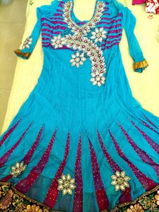 Brand New Blue Pink Royal Mirror work Anarkali
