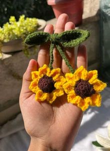 Crocheted Sunflower Hair Clips