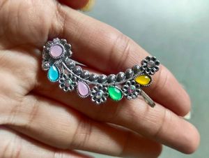2 piece Boho Floral Ear Cuff with Colorful Gems