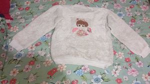 Cute Girl Appliqued Fuzzy Sweater