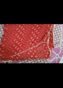 Red Bandhani Kurta Set with Earrings free