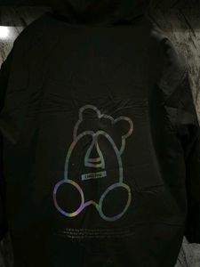 Black Hooded Jacket with Bear Print