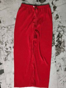 Red Pleated Wide Leg Pants