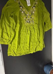 Lime Green Embroidered Kurta