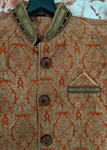 Boy's Orange Brocade Sherwani