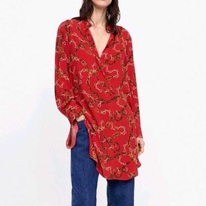 Chic Red Chain Print Tunic Top