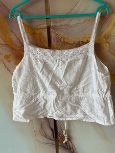 Boho White Eyelet Cropped Tank Top