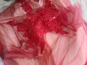 Red Lace Embellished Evening Gown