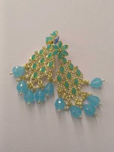Aqua & Gold Tone Dangle jhumka Earrings