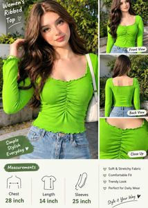 Bright Green Ruched Long Sleeve Top