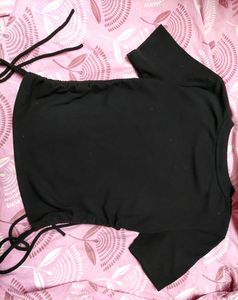 Zara Ribbed Crop Top Size 28 With Adjustable Cords