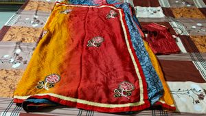 multicolour beautiful sari with stitch blouse