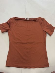 Women's Basic Brown Boat Neck Top