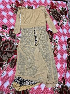 Elegant Beige Lace &amp; Floral Maxi Dress