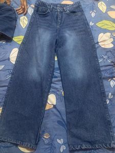 High-Waisted Wide-Leg Blue Jeans