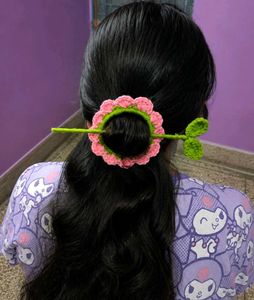 Crocheted Flower Bun Stick