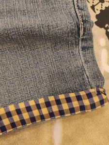 Denim Shorts with Gingham Cuffs mid waist 28-30