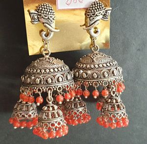 Elephant Orange Jhumka Earrings