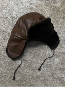 Brown Faux Leather Trapper Hat