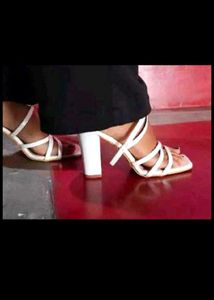 Stylish White Strappy Block Heels