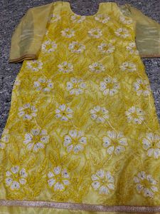Elegant Yellow Embroidered party wear Kurta Set