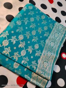 Elegant Teal Brocade Silk Saree