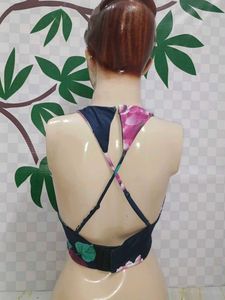 (800)Floral Print Halter Crop Top