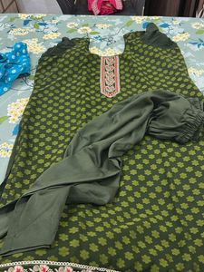 Green Printed Kurta Suit