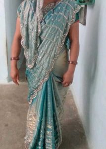 Stunning Sequined Teal Saree