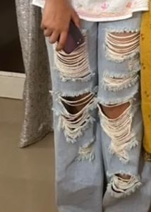Light Wash Ripped Wide Leg Jeans