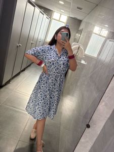 Blue &amp; White Printed Midi Dress