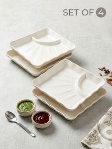Set of 4 White Square Snack Plates