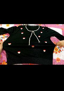 Heart Print Black Sweater