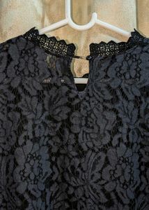 Black Lace Pleated Top