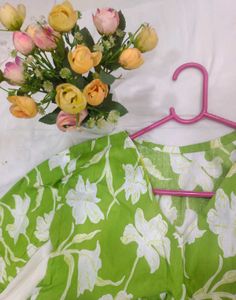 Green Floral Print Flared Kurta Top