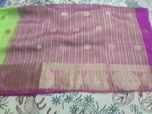 Vibrant Lime Green Saree with Pink Border