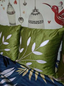 Green Leaf Embroidered 5 Kushion Cover Set