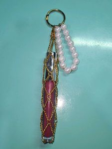 Gold chain lipstick holder keychain