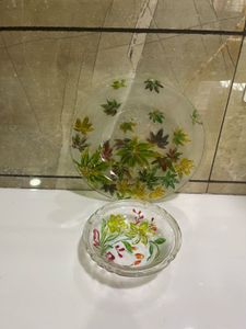 Floral Glass Bowl &amp; Plate Set
