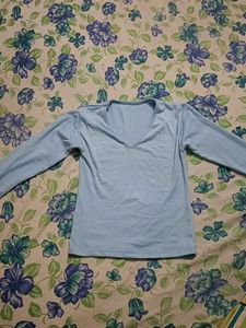 Light Blue V-Neck Full Sleeve Top