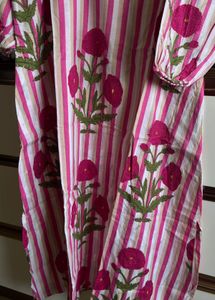 Vibrant Pink Striped Kurta with Floral Print