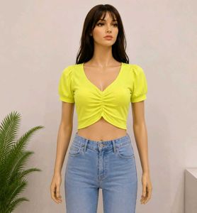 Lime Green Ruched Puff Sleeve Top