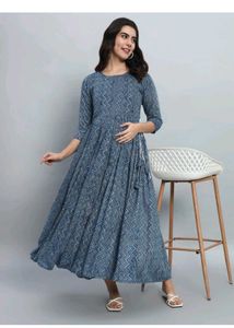 Blue Printed Maternity Nursing Dress