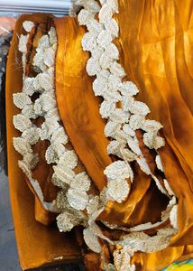 Orange Saree with Intricate Lace Border