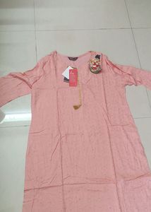 Dhuni Brand  Baby Pink Straight Kurta With 3/4 Sleeves