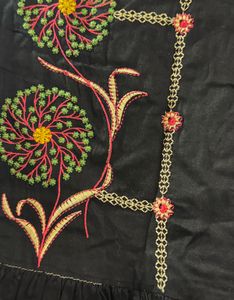 Black Embroidered Flared Kurta