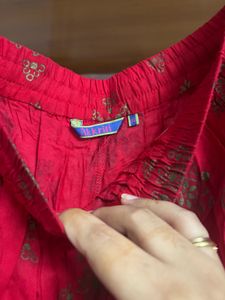 Red Floral Ethnic Flared Skirt